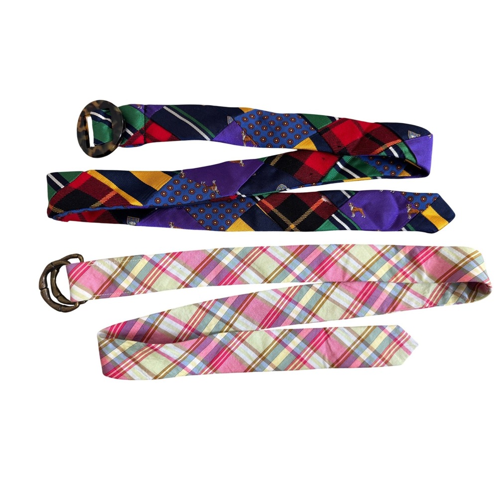 J. Crew Women Multi Patchwork Silk Wool Plaid Cotton Belt Bundle S/M 87868 WC460